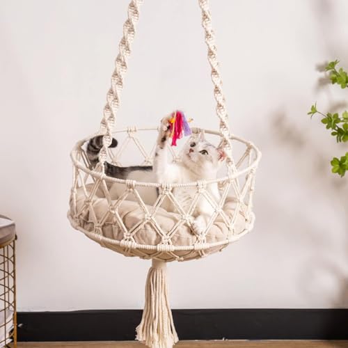 Ligeinsrk Cat Swing, 49 Zoll Hanges Katzenbett mit Baumwollmatte, Hängematte im Boho -Stil mit Quaste, räumlich rettendes Hängemattenbett zum Schlafen, Spielen und Faulenzen, Schwung, Hängen Ligeinsrk Cat Swing, 49 Zoll Hanges Katzenbett mit Baumwollmatte, Hängematte im Boho -Stil mit Quaste, räumlich rettendes Hängemattenbett zum Schlafen, Spielen und Faulenzen, Schwung, Hängen von Ligeinsrk