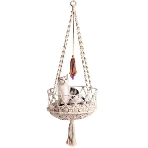 Ligeinsrk Makrame Katze Hängematte, 40 cm Baumwollseil gewebtes Katzenschwungbett mit Matte, Boho -Hängenden Katzenbett zum Schlafen, Spielen und Lautstärken Ligeinsrk Makrame Katze Hängematte, 40 cm Baumwollseil gewebtes Katzenschwungbett mit Matte, Boho -Hängenden Katzenbett zum Schlafen, Spielen und Lautstärken von Ligeinsrk