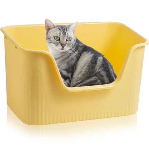 Lighterday Katzenklo Hoher Rand 44 x 38 x 22cm,Katzentoilette Groß, Katzenklo XXL Ohne Deckel Katzenklo Groß Katzentoiletten für Katze, Kaninchen,Kätzchen (Kleines Gelb) von Lighterday