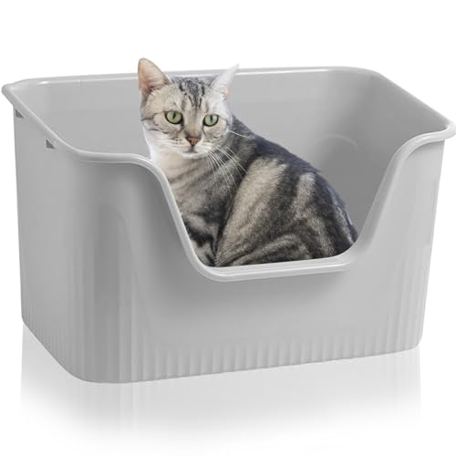 Lighterday Katzenklo Hoher Rand 44 x 38 x 22cm,Katzentoilette Groß, Katzenklo XXL Ohne Deckel Katzenklo Groß Katzentoiletten für Katze, Kaninchen,Kätzchen (Kleines Grau) von Lighterday