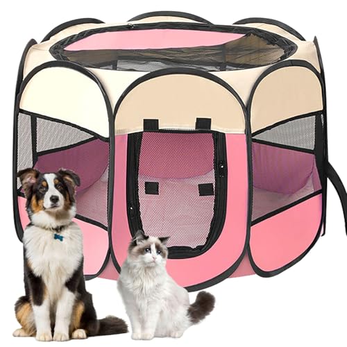 Lighterday Tragbarer Welpenauslauf,Welpenlaufstall Hundebox Faltbar Katzengehege,Wasserdichtes Oxford-Tuch Laufstall Hund,Katzenkäfig Hundekäfig für Katzen,Hunde,Kaninchen (Rosa, L, 8) von Lighterday