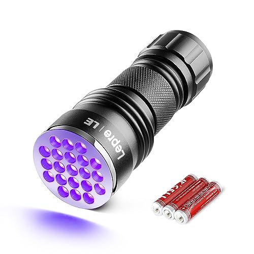 LE LED Schwarzlicht Taschenlampe Mini mit 21 LEDs als Haustiere Urin-Detektor, UV Lampe Ultraviolettes Licht mit 395nm für Geocaching, Heimtierurindetektoren, usw. 3 AAA-Batterien inkusive von Lepro