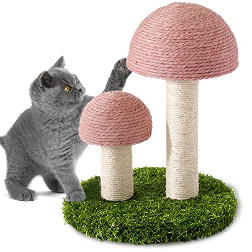 Lihaobm Kratzbaum für Katzen, Pilz, mit natürlichen Sisalkappen, Kratzstange und stabilem Boden für Kätzchen und kleine Katzen, Rosa von Lihaobm