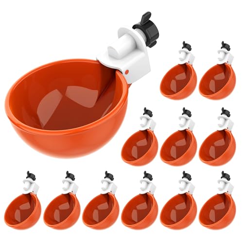 Lil Clucker große automatische Hühner-Bewässerungsbecher, Hühner-Wasser-Futterstation geeignet für Küken, Enten, Gans, Truthahn und Hasen, Geflügel-Wasser-Futter-Set (Orange), 12 Stück von Lil'Clucker