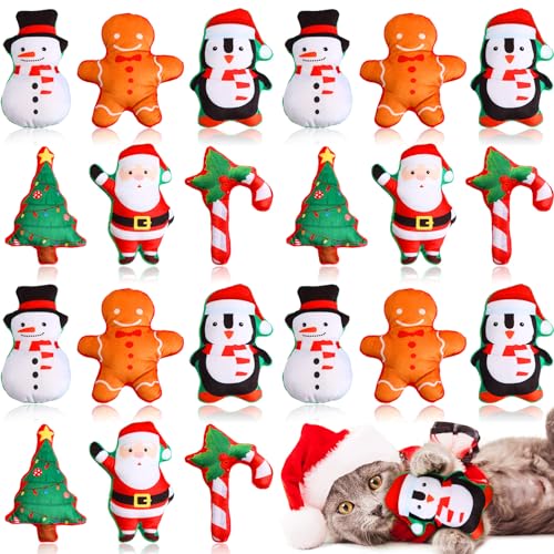 Liliful 24 Stück Katzenspielzeug Katzenminze Katze Geschenk Xmas Gefüllte Plüsch Katzenminze Gefülltes Spielzeug für Katze Zahnen Kauspielzeug Katzenminze Spielzeug Weihnachten Urlaub Party Favor von Liliful