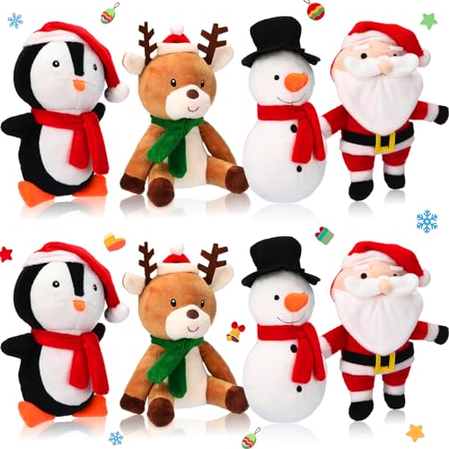 Liliful 8 Stück Weihnachten Quietschendes Hundespielzeug Bulk Xmas Gefüllte Plüsch Hundespielzeug Weihnachtsmann Schneemann Elch Pinguin Hund Interaktives Zahnen Kauspielzeug für Weihnachten Kleine von Liliful