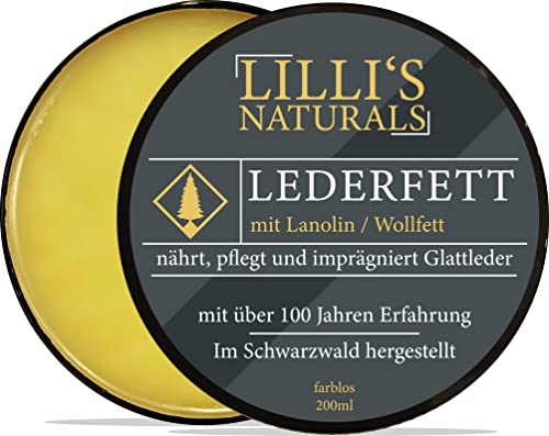 Lillis Naturals Lederfett farblos mit Lanolin (Wollfett) für Schuhe Sattel Jacke Gürtel 200ml von Lilli's Naturals