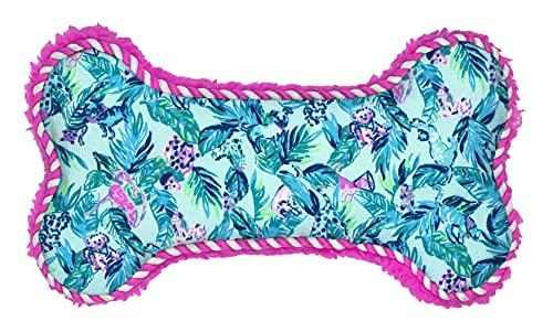 Lilly Pulitzer Blue Plush Dog Toy with Squeaker, Durable Canvas Squeaky Puppy Dog Toy Bone with Cotton Stuffing, Barking Up The Palm Tree von Lilly Pulitzer