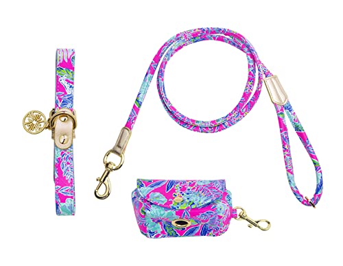 Lilly Pulitzer Hundehalsband und Leine Set mit Kotbeutelhalter, Walking Zubehör Set inkl. verstellbarem Halsband, langer Leine und Kotbeutelspender (Lil Earned Stripes) von Lilly Pulitzer