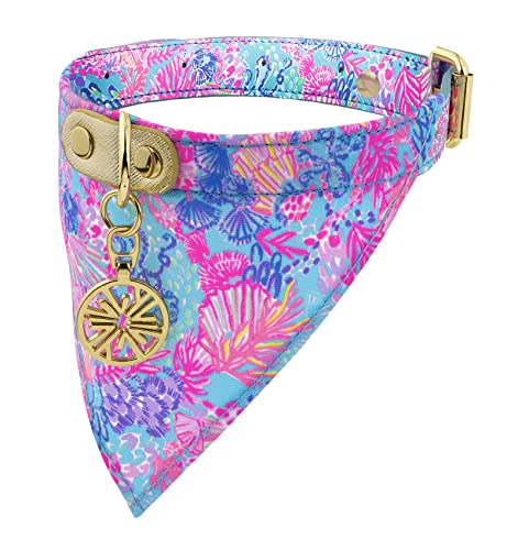 Lilly Pulitzer Verstellbares Hunde-Halstuch, niedliches robustes Kunstleder-Halsband mit Schnappverschluss und Ring für Leine/Etikett, Splendor im Sand (S/M) von Lilly Pulitzer