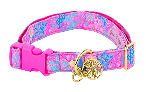 Lilly Pulitzer Verstellbares Hundehalsband für Welpen, niedliches, strapazierfähiges Leinen-Halsband mit Druckknopfverschluss und Ring für Leine/Etikett, Pracht im Sand (M/L) von Lilly Pulitzer