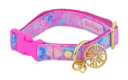 Lilly Pulitzer Verstellbares Hundehalsband für Welpen, niedliches, strapazierfähiges Leinen-Halsband mit Druckknopfverschluss und Ring für Leine/Etikett, Pracht im Sand (S/M) von Lilly Pulitzer