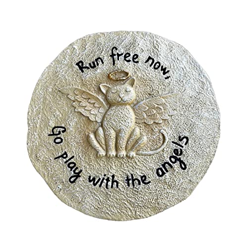 Lily's Home Kitty Angel Pet Loss Garden Gedenktafel für den Außenbereich, Trittstein zum Verlust einer geliebten Katze, "Run Free Now, Go Play with The Angels", Polyresin von Lily's Home