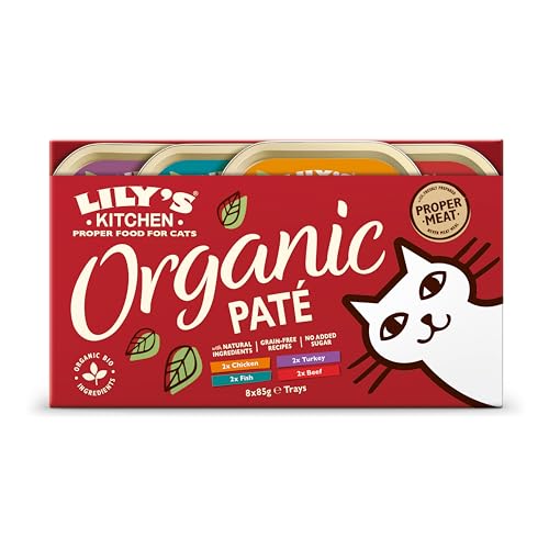 Lily’s Kitchen Mit natürlichen Zutaten hergestellt Nassfutter für ausgewachsene Katzen Multipack-Schalen Bio- Pastete Getreidefreie Rezeptur 4 x (8 x 85g) von Lily's Kitchen