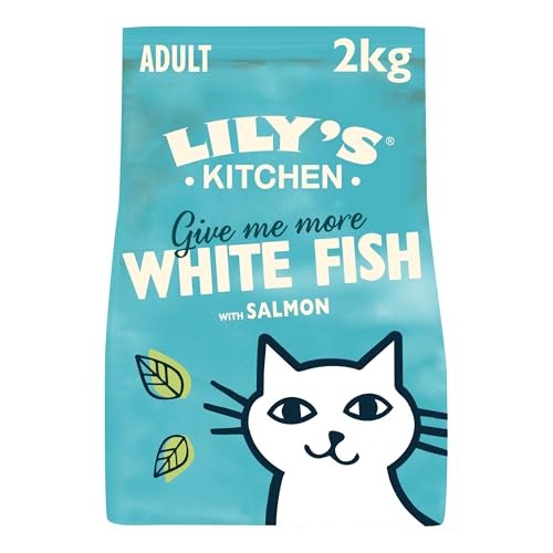 Lily's Kitchen Mit natürlichen Zutaten hergestellt Trockenfutter für ausgewachsene Katzen Weißfisch mit Lachs Getreidefreie Rezeptur 2kg von Lily's Kitchen