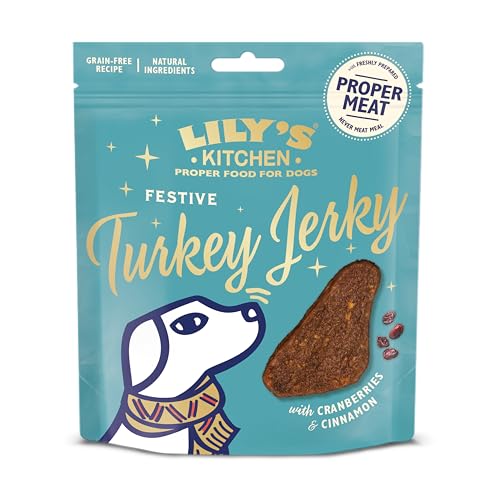 Lily’s Kitchen mit natürlichen Zutaten Leckerlipackung für ausgewachsene Hunde - Festtagskaustreifen mit Truthahn Getreidefreie Rezeptur 8x70 g von Lily's Kitchen