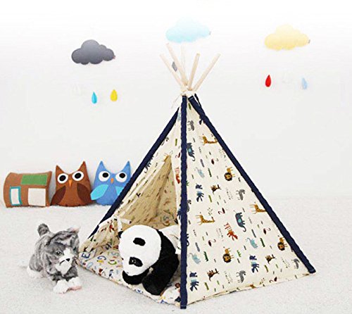 Lily&her friends - Haustier Tipi, Baumwoll-Leinen-Zelt für Hunde (Welpen) und Katzen, waschbares, Wigwam, tragbare Hundezelte, Haustierhäuser von indischem Design mit dickem Kissen (Medium, Tier) von Lily&her friends