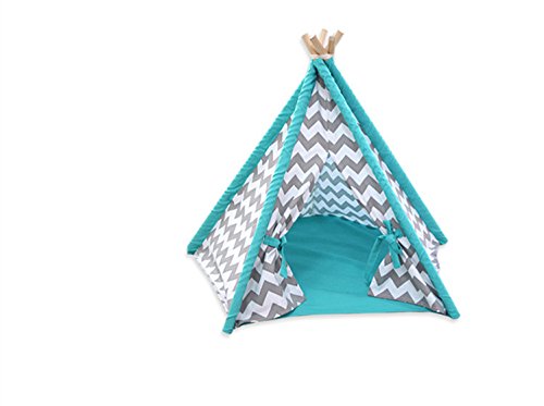 Lily&her friends - Haustier Tipi, Baumwoll-Leinen-Zelt für Hunde und Katzen, waschbares, Wigwam, tragbare Hundezelte, Haustierhäuser von indischem Design mit dickem Kissen (Grau, Streifen, Medium) von Lily&her friends