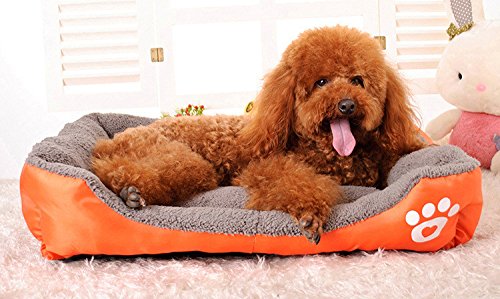 Lily&her friends - Waschbares, dickes, quadratisches, weiches und warmes Hundebett für Hunde und große Hunde und Katzen, Hundehütte, gemütliches Nestkissen, Korbmatten (XL, Orange) von Lily&her friends