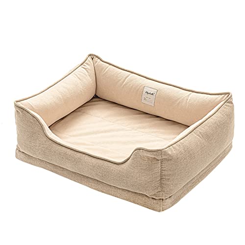 LilyAbeille Hundebett, Katzenbett, Orthopädische Hundebetten Waschbar für Kleine Hunde, Abnehmbar, Flauschig, Bissfest Hundekorb Hundesofa Katzenkorb (60 * 50 * 20 cm, Aprikose) von LilyAbeille