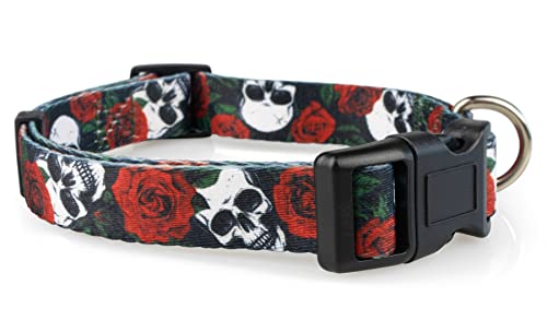 Limeloot Schädel und Rosen Hundehalsband für große Hunde, Junge oder Mädchen Hundehalsband mit Blumen und Totenköpfen, Größe L von Limeloot