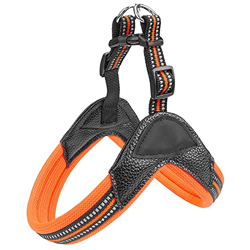 Reflektierende Seide Fischgräten Mit Leder Sandwich Atmungsaktives Mesh, Nylon Reflektierende Seide, Verstellbare Spannungsfreie Hundeweste, Geeignet Für Kleine Hunde 2.0×50-54CM Orange Farbe von Limin