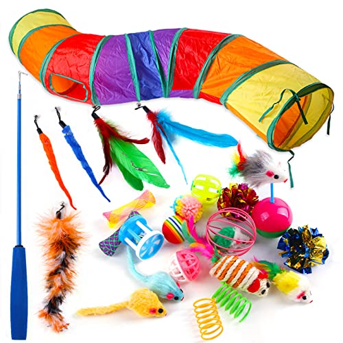 Limtula 24x Haustier Katzen Kauball Crinkle Ball Spielset Spielzeug Pelzige Maus Feder Teaser Zauberstab Plüsch Maus Set Katzenspielzeug Set von Limtula