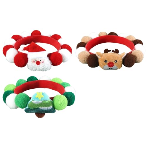 Plüsch-Halsbänder mit Pompons, Weihnachtsmotiv, Cartoon-Weihnachtsmann, pelziges Halsband für Katzen und Hunde, 3 Stück von Limtula