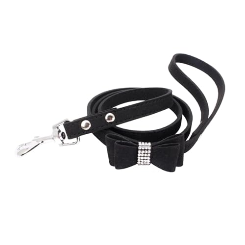 KANGYEBAIHUODIAN Fit for Pet Harness Leine Mit Strass Bling Kristall Verstellbarer Brustgurt Weichem Wildleder Bogen Leder Hohe Qualität Drop Shipping (Color : Leash Black, Size : M) von LinCys