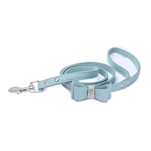 KANGYEBAIHUODIAN Fit for Pet Harness Leine Mit Strass Bling Kristall Verstellbarer Brustgurt Weichem Wildleder Bogen Leder Hohe Qualität Drop Shipping (Color : Leash Blue, Size : S) von LinCys