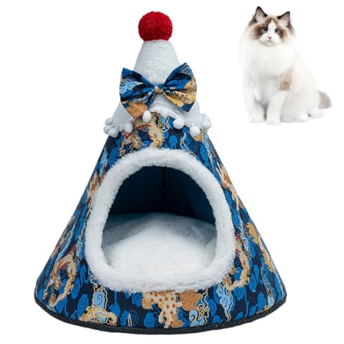 Christmas Tree Cave Bed Tent, Non-Slip Cat Igloo Xmas Kitten Hut Hideout, Cat Bed Cave Nest House with Removable Cushion, Xmas Cave Beds for Pets Cats and Dogs von LinZong