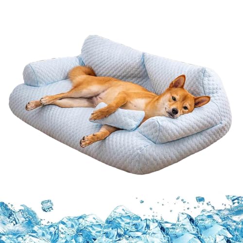 Ice Silk Cooling Pet Bed Breathable Washable Dog Sofa Bed,Dog Cooling Bed Summer Sleeping Cool Ice Silk Bed,Removable and Washable Pet Bed for Small, Medium, Large Dogs and Cats (Blue, L) von LinZong