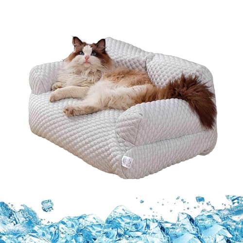 Ice Silk Cooling Pet Bed Breathable Washable Dog Sofa Bed,Dog Cooling Bed Summer Sleeping Cool Ice Silk Bed,Removable and Washable Pet Bed for Small, Medium, Large Dogs and Cats (Grey, L) von LinZong