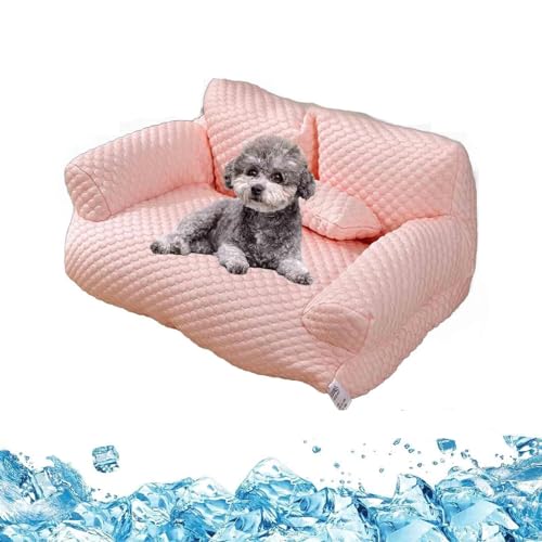 Ice Silk Cooling Pet Bed Breathable Washable Dog Sofa Bed,Dog Cooling Bed Summer Sleeping Cool Ice Silk Bed,Removable and Washable Pet Bed for Small, Medium, Large Dogs and Cats (Pink, L) von LinZong