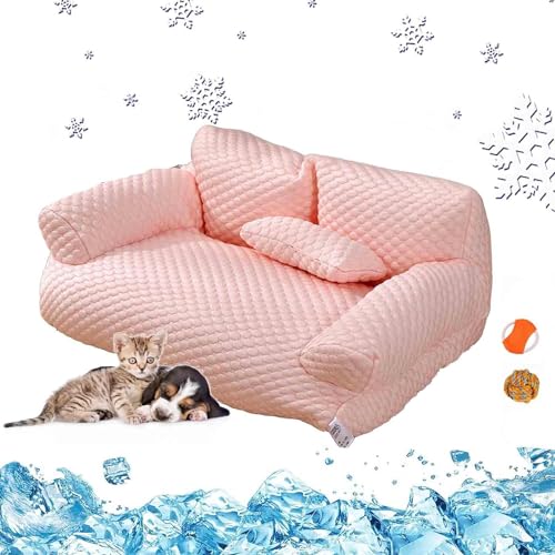 Ice Silk Cooling Pet Bed Breathable Washable Dog Sofa Bed,Summer Sleeping Cool Ice Silk Pet Bed,Anti-Slip Cooling Pad for Small, Medium, Large Cats and Dogs (Pink,L) von LinZong