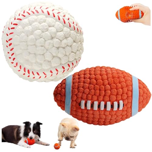 LinZong 2/4pcs Mighty Chew - Indestructible Toy for Dog,Mighty Chew Dog Toy,Bite Resistant Latex Pet Toy Ball,Squeaky Dog Toys,Best Gift for pet Teeth Cleaning and Gum Massage (Small, Tennis+Rugby) von LinZong