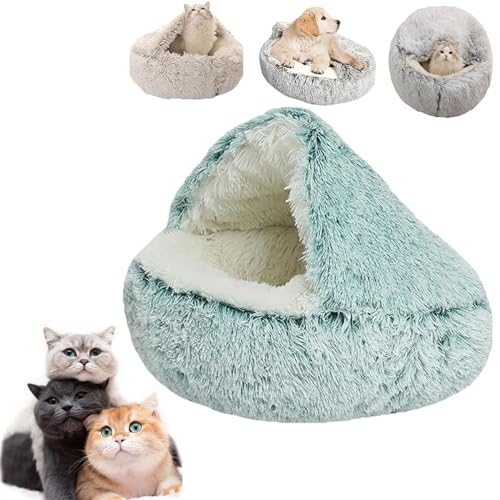 LinZong Cozy Cocoon Pet Bed,Cat Bed Round Plush Fluffy Hooded Cat Bed Cave,Winter Pet Bed,Covered Dog Bed for Small Dogs, Cozy for Indoor Cats or Small Dog (Blue,50CM) von LinZong