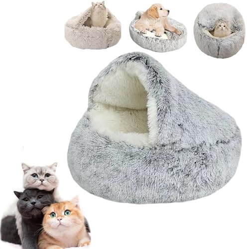 LinZong Cozy Cocoon Pet Bed,Cat Bed Round Plush Fluffy Hooded Cat Bed Cave,Winter Pet Bed,Covered Dog Bed for Small Dogs, Cozy for Indoor Cats or Small Dog (Grey,50CM) von LinZong