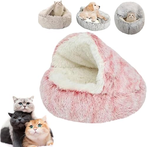 LinZong Cozy Cocoon Pet Bed,Cat Bed Round Plush Fluffy Hooded Cat Bed Cave,Winter Pet Bed,Covered Dog Bed for Small Dogs, Cozy for Indoor Cats or Small Dog (Pink,40CM) von LinZong