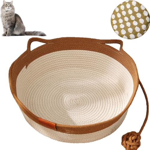 LinZong Handwoven Cotton Rope Cat Bed - Breathable & Easy to Clean,Pet Sleeping Bed House Scratcher Scratch Mat Pad,Integrated Cotton Rope Reinforcement von LinZong