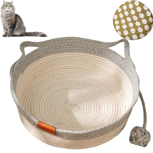 LinZong Handwoven Cotton Rope Cat Bed - Breathable & Easy to Clean,Pet Sleeping Bed House Scratcher Scratch Mat Pad,Integrated Cotton Rope Reinforcement von LinZong