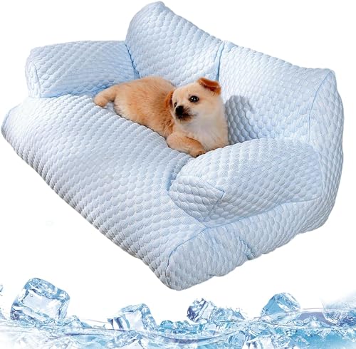 LinZong Ice Silk Cooling Pet Bed Breathable Washable Dog Sofa Bed, Summer Sleeping Anti-Slip Cooling Pad for Small, Medium, Large Cats and Dogs (Blue,L) von LinZong