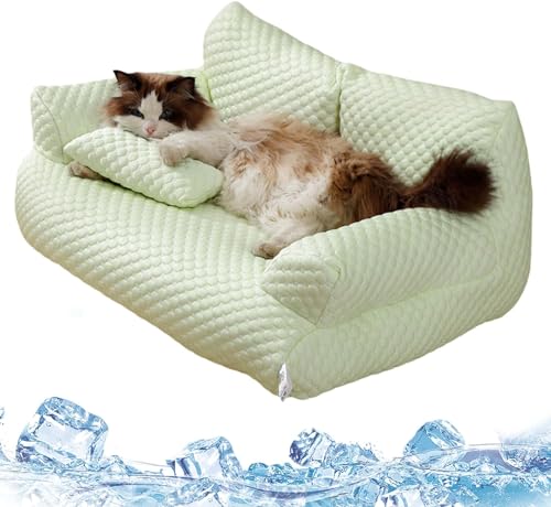 LinZong Ice Silk Cooling Pet Bed Breathable Washable Dog Sofa Bed, Summer Sleeping Anti-Slip Cooling Pad for Small, Medium, Large Cats and Dogs (Green,M) von LinZong