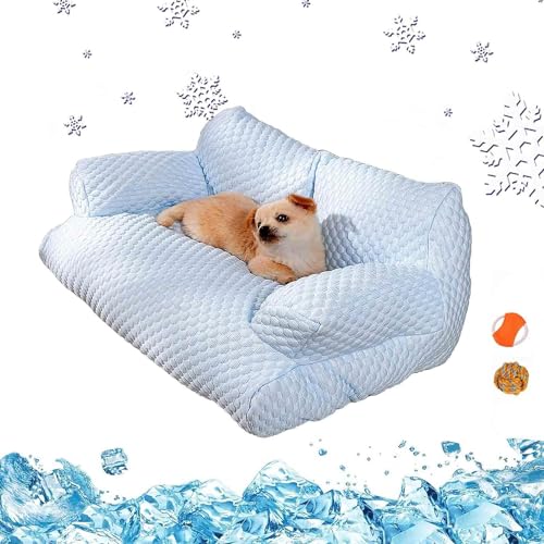 LinZong Ice Silk Cooling Pet Bed Breathable Washable Dog Sofa Bed,Summer Sleeping Cool Ice Silk Pet Bed,Anti-Slip Cooling Pad for Small, Medium, Large Cats and Dogs (Blue,L) von LinZong