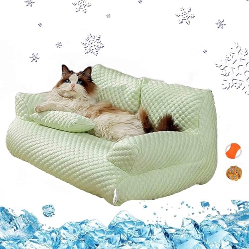 LinZong Ice Silk Cooling Pet Bed Breathable Washable Dog Sofa Bed,Summer Sleeping Cool Ice Silk Pet Bed,Anti-Slip Cooling Pad for Small, Medium, Large Cats and Dogs (Green,L) von LinZong