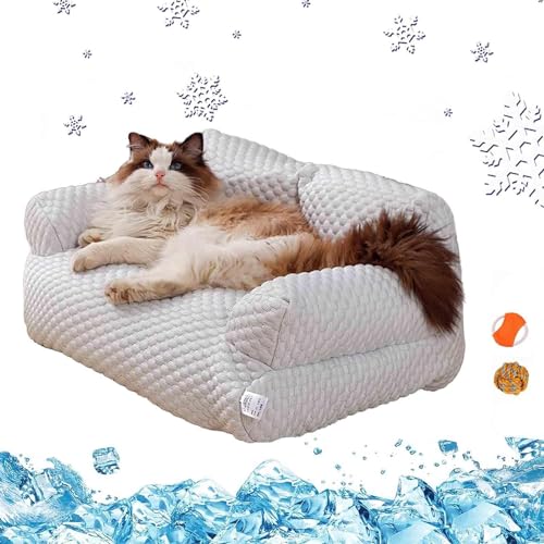 LinZong Ice Silk Cooling Pet Bed Breathable Washable Dog Sofa Bed,Summer Sleeping Cool Ice Silk Pet Bed,Anti-Slip Cooling Pad for Small, Medium, Large Cats and Dogs (Grey,M) von LinZong