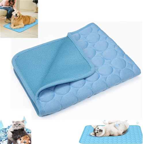 LinZong Pet Cooling Pad,Pet Cooling Mat for Dogs and Cats,Summer Breathable Non-Slip Ice Silk Sleep Mat,Anti-Scratch Washable Dog Cooling Blanket for Kennels,Crates,Sofa,Bed,Floor (Blue,M: 62 * 52cm) von LinZong