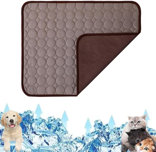 LinZong Pet Cooling Pad,Pet Cooling Mat for Dogs and Cats,Thickened Non-Slip Summer Ice Silk Sleep Mat Cooling Blanket for Kennel,Sofa,Bed,Floor,Car,Indoor or Outdoor (Coffee,XS: 40 * 30cm) von LinZong