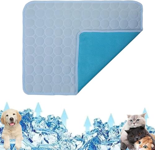 LinZong Pet Cooling Pad,Pet Cooling Mat for Dogs and Cats,Thickened Non-Slip Summer Ice Silk Sleep Mat Cooling Blanket for Kennel,Sofa,Bed,Floor,Car,Indoor or Outdoor (Light Blue,XL: 100 * 70cm) von LinZong
