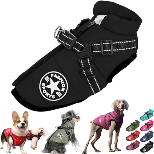 Pawbibi Sport - Waterproof Winter Jacket with Built-in Harness,Dog Winter Coat Waterproof Zipper,Winter Waterproof Vest Warm Coat Zippered with Reflectors Dog's Clothes (4XL, Black) von LinZong